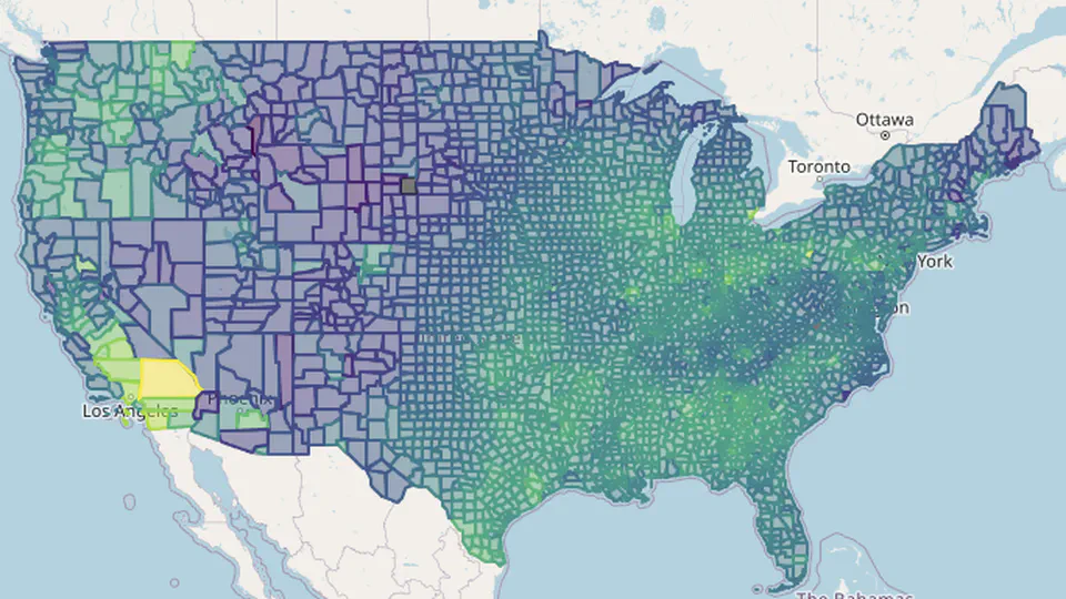 Visualizing harmful PM2.5 levels in the US by county