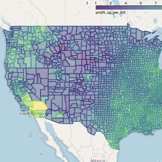 Visualizing harmful PM2.5 levels in the US by county