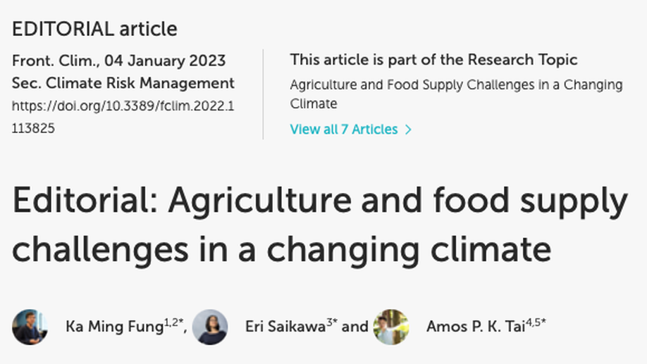 Editorial - Agriculture and food supply challenges in a changing climate